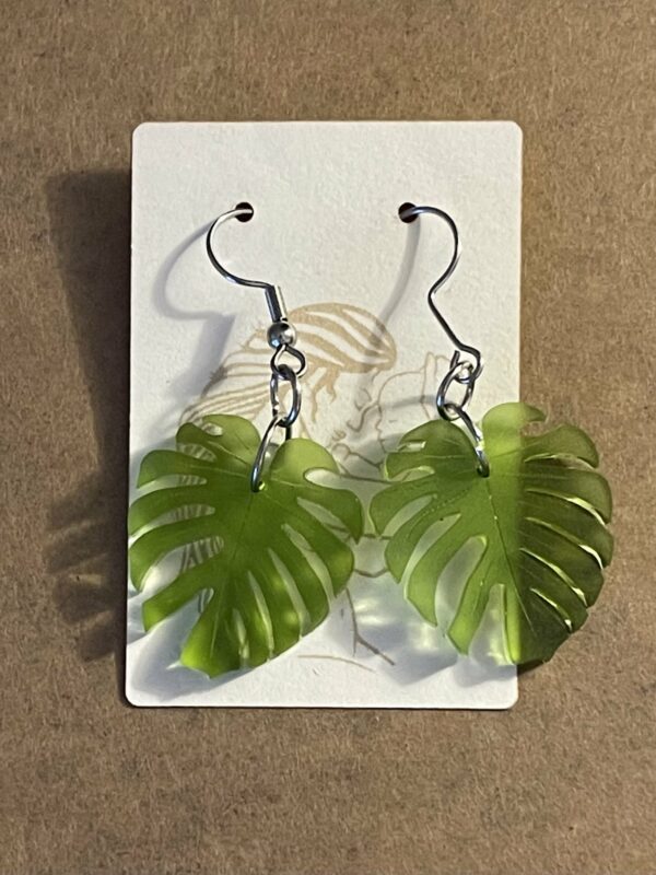 Acrylic moss green monstera leaf dangle earrings