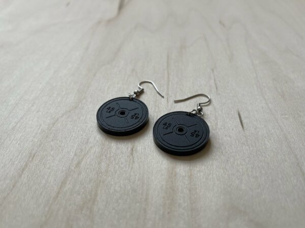 Acrylic 45lb plate dangle earrings in glossy or matte black