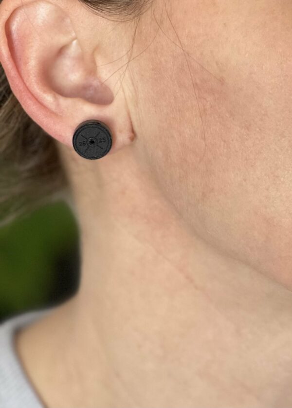 Acrylic black 25lb weight lifting plate stud earrings