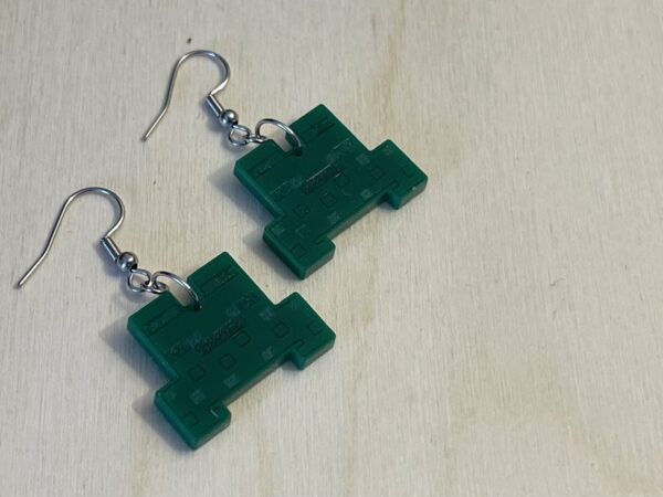 Acrylic green minecraft inspired frog dangle earrings