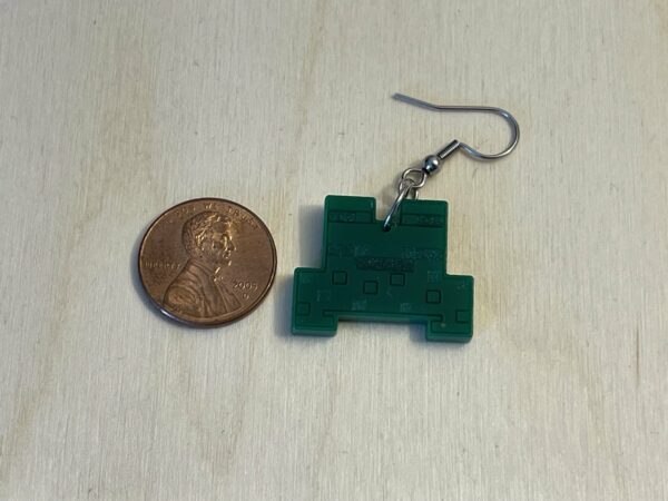 Acrylic green minecraft inspired frog dangle earrings