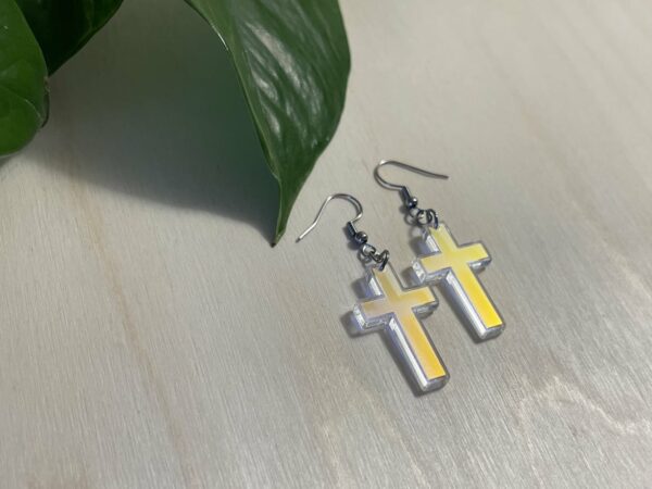 Iridescent acrylic cross dangle earrings