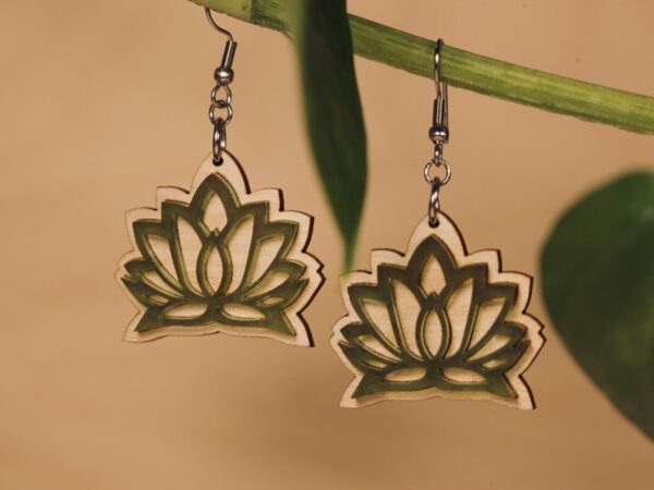 Wood and acrylic lotus flower dangle earrings