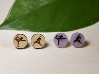 Acrylic or wood yoga silhouette stud earrings.